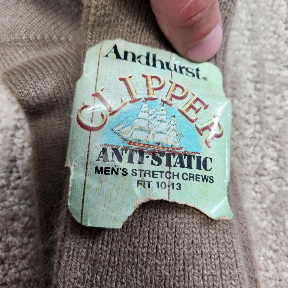 Vintage 70s NOS Socks Men 10-13 Anti Static Stretch Crew Andhurst Clipper